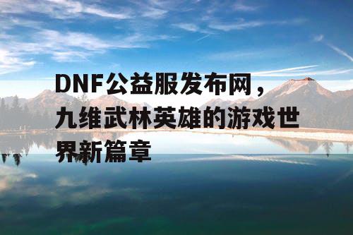 DNF公益服发布网，九维武林英雄的游戏世界新篇章